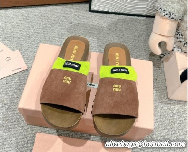 Top Grade Miu Miu Socks Suede Slides Sandal Dark Brown 1228012