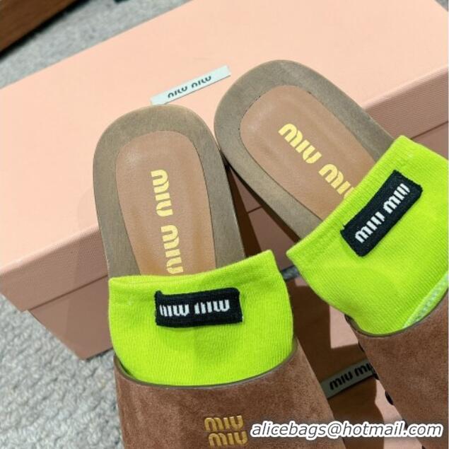 Top Grade Miu Miu Socks Suede Slides Sandal Dark Brown 1228012