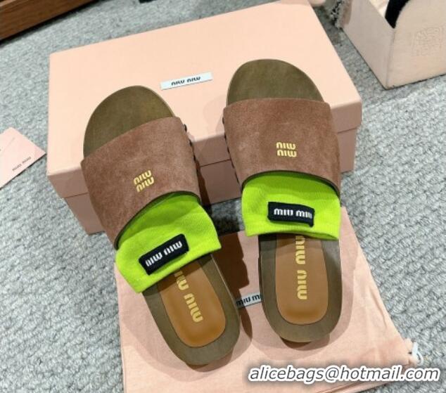 Top Grade Miu Miu Socks Suede Slides Sandal Dark Brown 1228012