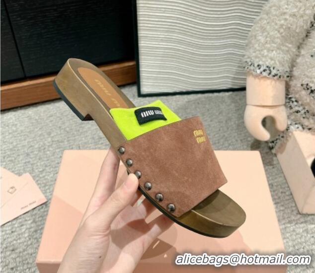 Top Grade Miu Miu Socks Suede Slides Sandal Dark Brown 1228012