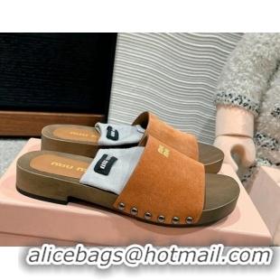 Good Quality Miu Miu Socks Suede Slides Sandal Light Brown 1228013