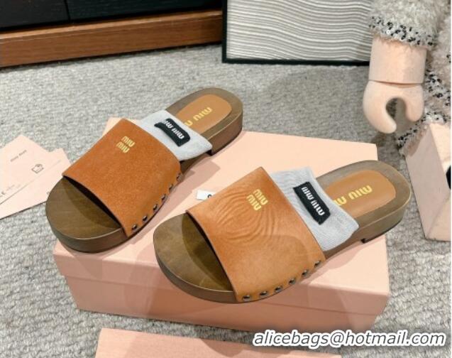 Good Quality Miu Miu Socks Suede Slides Sandal Light Brown 1228013