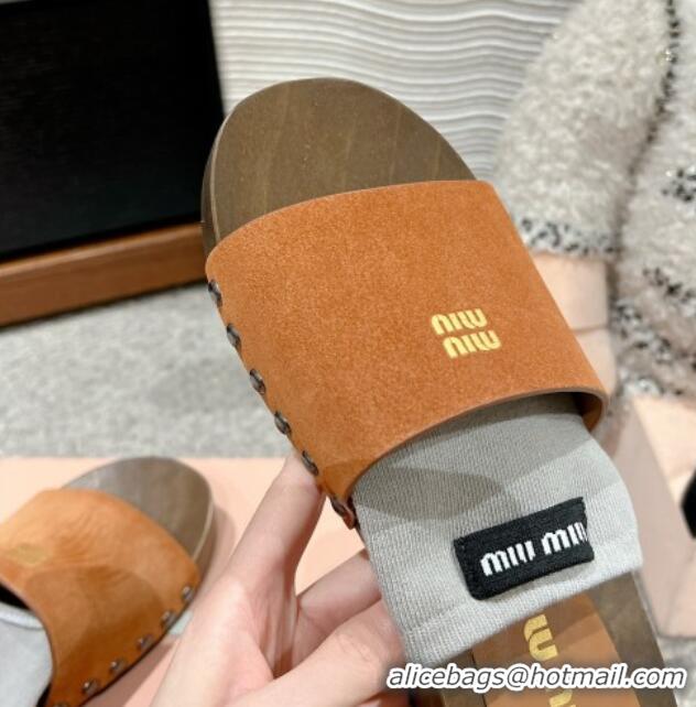 Good Quality Miu Miu Socks Suede Slides Sandal Light Brown 1228013