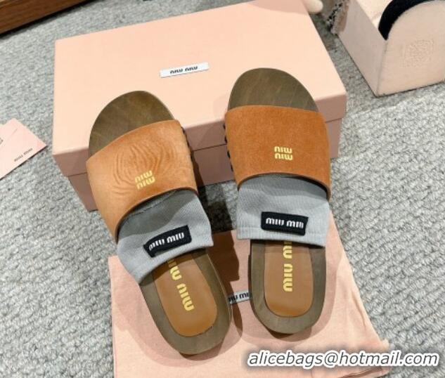 Good Quality Miu Miu Socks Suede Slides Sandal Light Brown 1228013