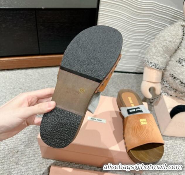 Good Quality Miu Miu Socks Suede Slides Sandal Light Brown 1228013