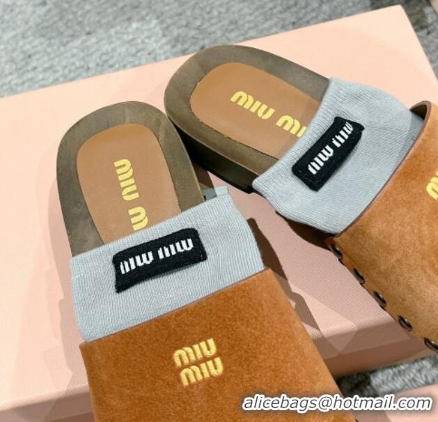 Good Quality Miu Miu Socks Suede Slides Sandal Light Brown 1228013