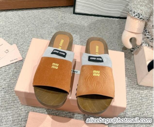 Good Quality Miu Miu Socks Suede Slides Sandal Light Brown 1228013