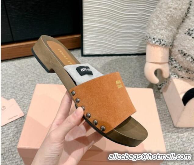 Good Quality Miu Miu Socks Suede Slides Sandal Light Brown 1228013