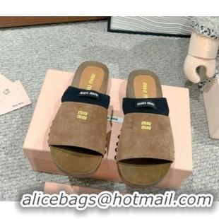 Cheap Price Miu Miu Socks Suede Slides Sandal Grey 1228014