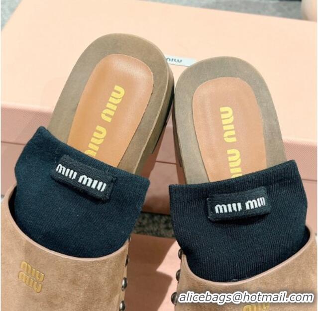 Cheap Price Miu Miu Socks Suede Slides Sandal Grey 1228014