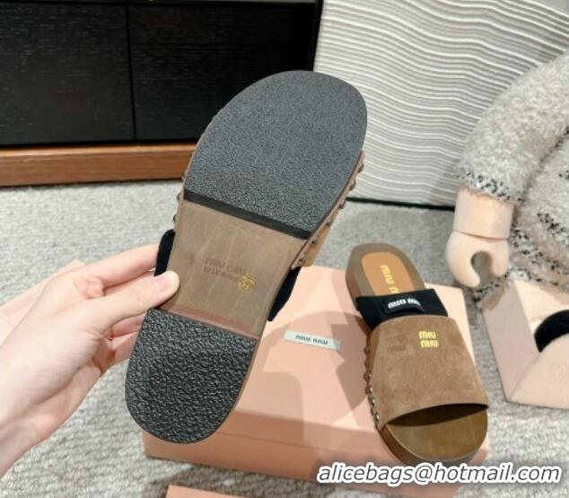 Cheap Price Miu Miu Socks Suede Slides Sandal Grey 1228014