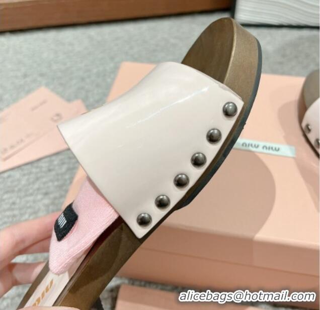 Good Product Miu Miu Socks Patent Leather Slides Sandal White/Pink 1228017