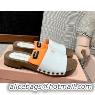 Big Discount Miu Miu Socks Patent Leather Slides Sandal White/Orange 1228018