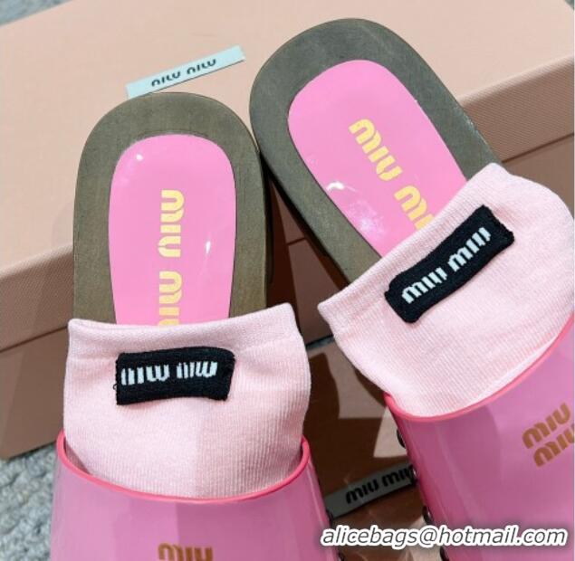 Stylish Miu Miu Socks Patent Leather Slides Sandal Pink Purple 1228019