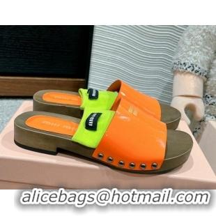 Good Quality Miu Miu Socks Patent Leather Slides Sandal Orange 1228020