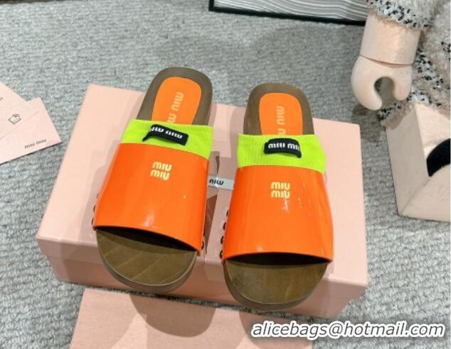 Good Quality Miu Miu Socks Patent Leather Slides Sandal Orange 1228020