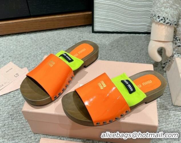 Good Quality Miu Miu Socks Patent Leather Slides Sandal Orange 1228020