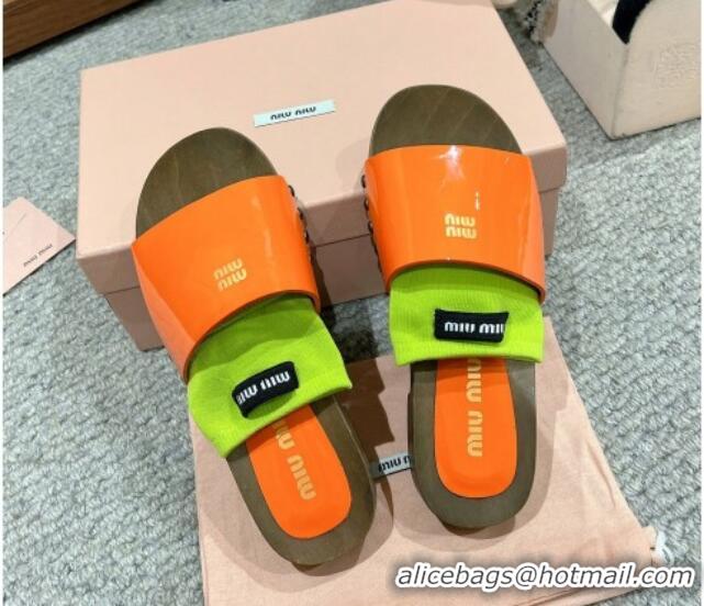 Good Quality Miu Miu Socks Patent Leather Slides Sandal Orange 1228020