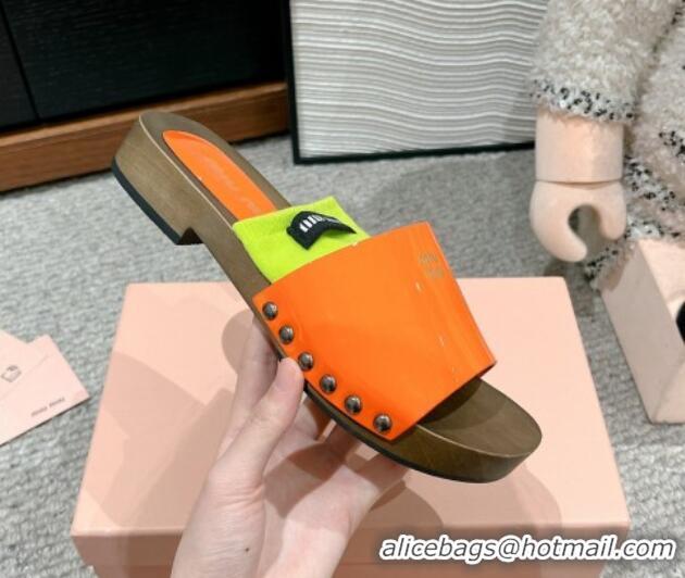 Good Quality Miu Miu Socks Patent Leather Slides Sandal Orange 1228020