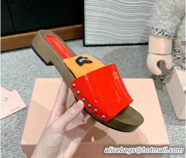 Sumptuous Miu Miu Socks Patent Leather Slides Sandal Red 1228021