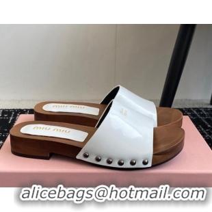 Stylish Miu Miu Patent Leather Slides Sandal White 1228024