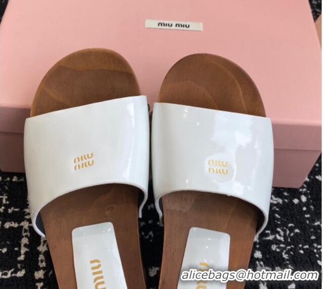 Stylish Miu Miu Patent Leather Slides Sandal White 1228024