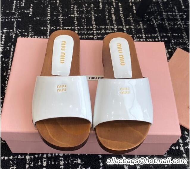 Stylish Miu Miu Patent Leather Slides Sandal White 1228024