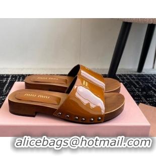 Buy Cheapest Miu Miu Patent Leather Slides Sandal Brown 1228025