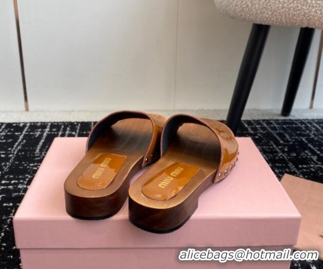 Buy Cheapest Miu Miu Patent Leather Slides Sandal Brown 1228025