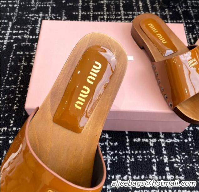 Buy Cheapest Miu Miu Patent Leather Slides Sandal Brown 1228025