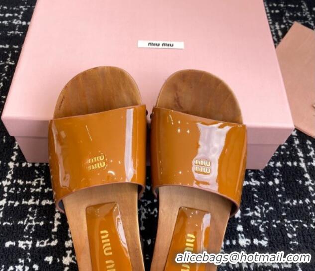 Buy Cheapest Miu Miu Patent Leather Slides Sandal Brown 1228025