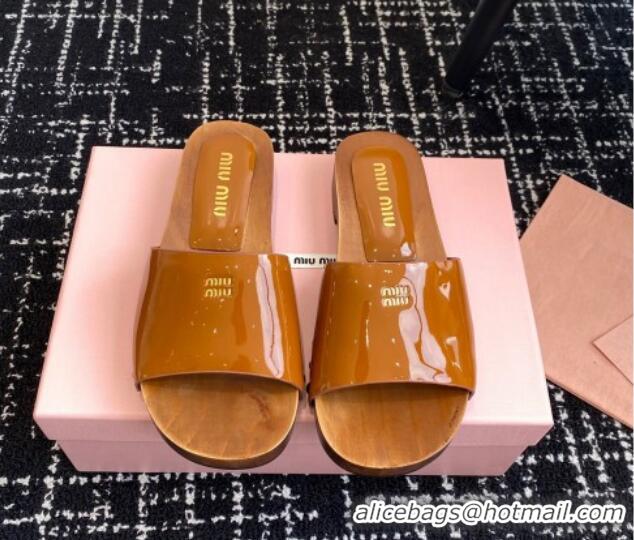 Buy Cheapest Miu Miu Patent Leather Slides Sandal Brown 1228025