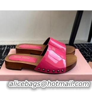 Shop Duplicate Miu Miu Patent Leather Slides Sandal Dark Pink 1228026