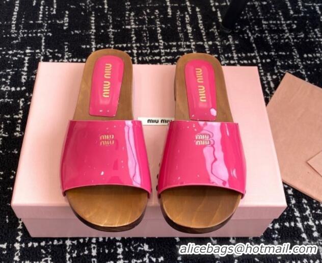 Shop Duplicate Miu Miu Patent Leather Slides Sandal Dark Pink 1228026