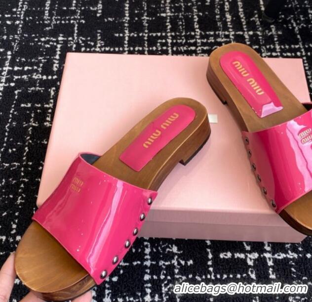 Shop Duplicate Miu Miu Patent Leather Slides Sandal Dark Pink 1228026