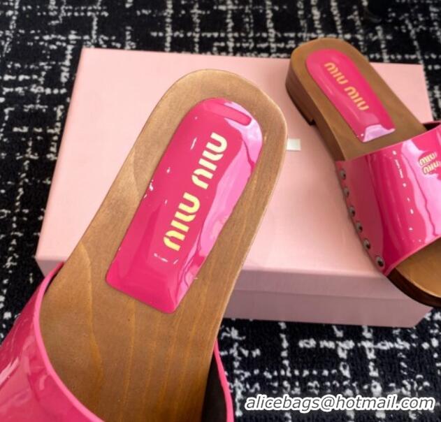 Shop Duplicate Miu Miu Patent Leather Slides Sandal Dark Pink 1228026