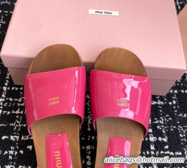 Shop Duplicate Miu Miu Patent Leather Slides Sandal Dark Pink 1228026