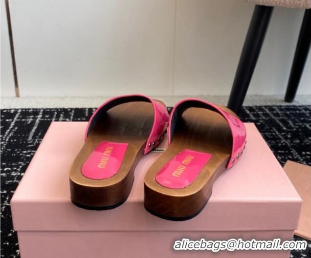 Shop Duplicate Miu Miu Patent Leather Slides Sandal Dark Pink 1228026