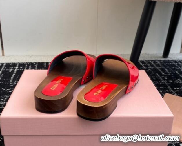 Original Cheap Miu Miu Patent Leather Slides Sandal Red 1228027