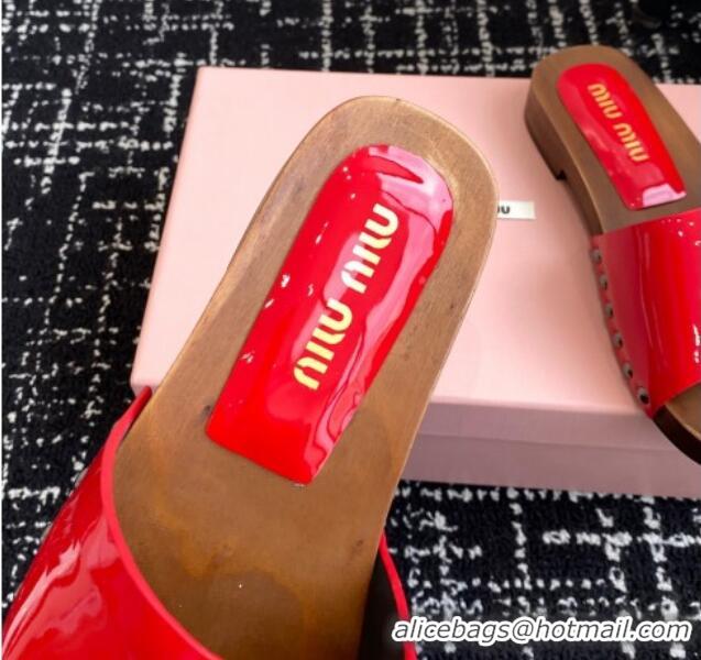 Original Cheap Miu Miu Patent Leather Slides Sandal Red 1228027