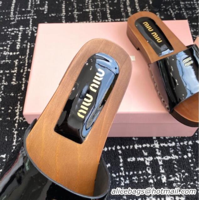 Perfect Miu Miu Patent Leather Slides Sandal Black 1228029