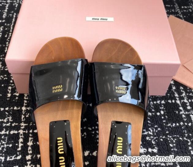 Perfect Miu Miu Patent Leather Slides Sandal Black 1228029