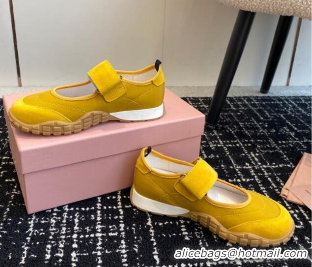 Purchase Miu Miu Fabric and Suede Open Sneakers with Strap Yellow 1228030