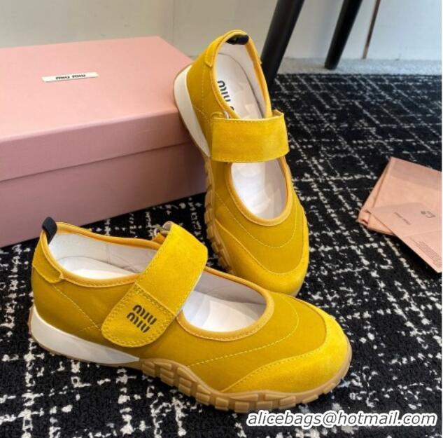 Purchase Miu Miu Fabric and Suede Open Sneakers with Strap Yellow 1228030