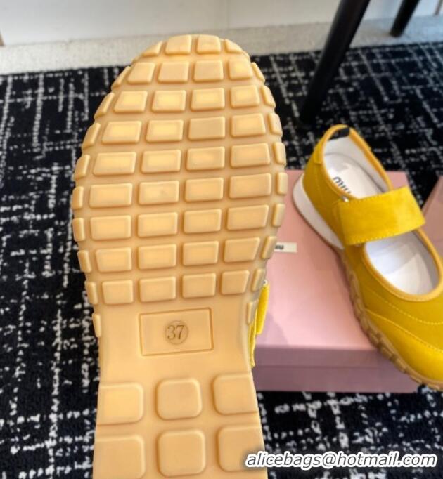 Purchase Miu Miu Fabric and Suede Open Sneakers with Strap Yellow 1228030