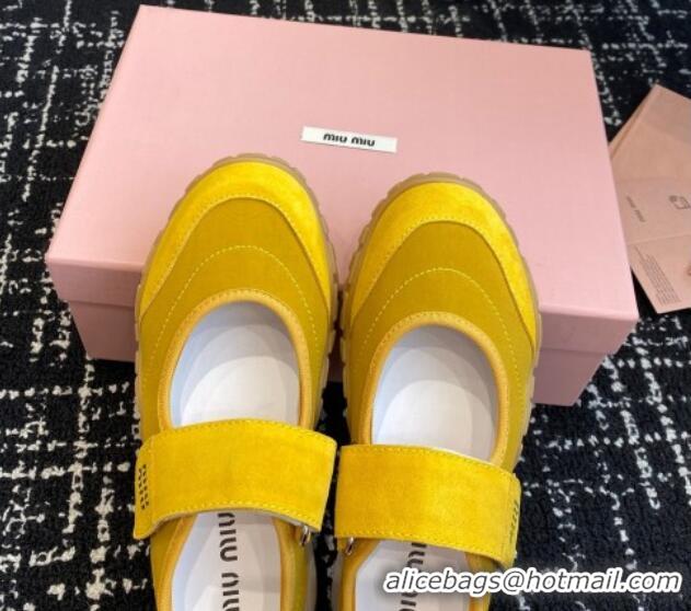 Purchase Miu Miu Fabric and Suede Open Sneakers with Strap Yellow 1228030