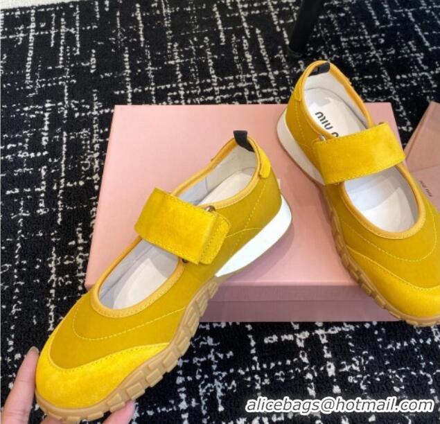 Purchase Miu Miu Fabric and Suede Open Sneakers with Strap Yellow 1228030