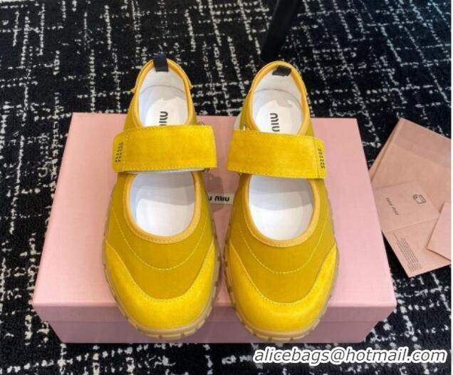 Purchase Miu Miu Fabric and Suede Open Sneakers with Strap Yellow 1228030