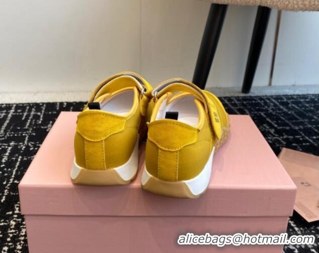 Purchase Miu Miu Fabric and Suede Open Sneakers with Strap Yellow 1228030