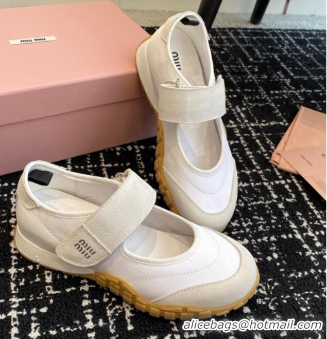 Duplicate Miu Miu Fabric and Suede Open Sneakers with Strap White 1228031